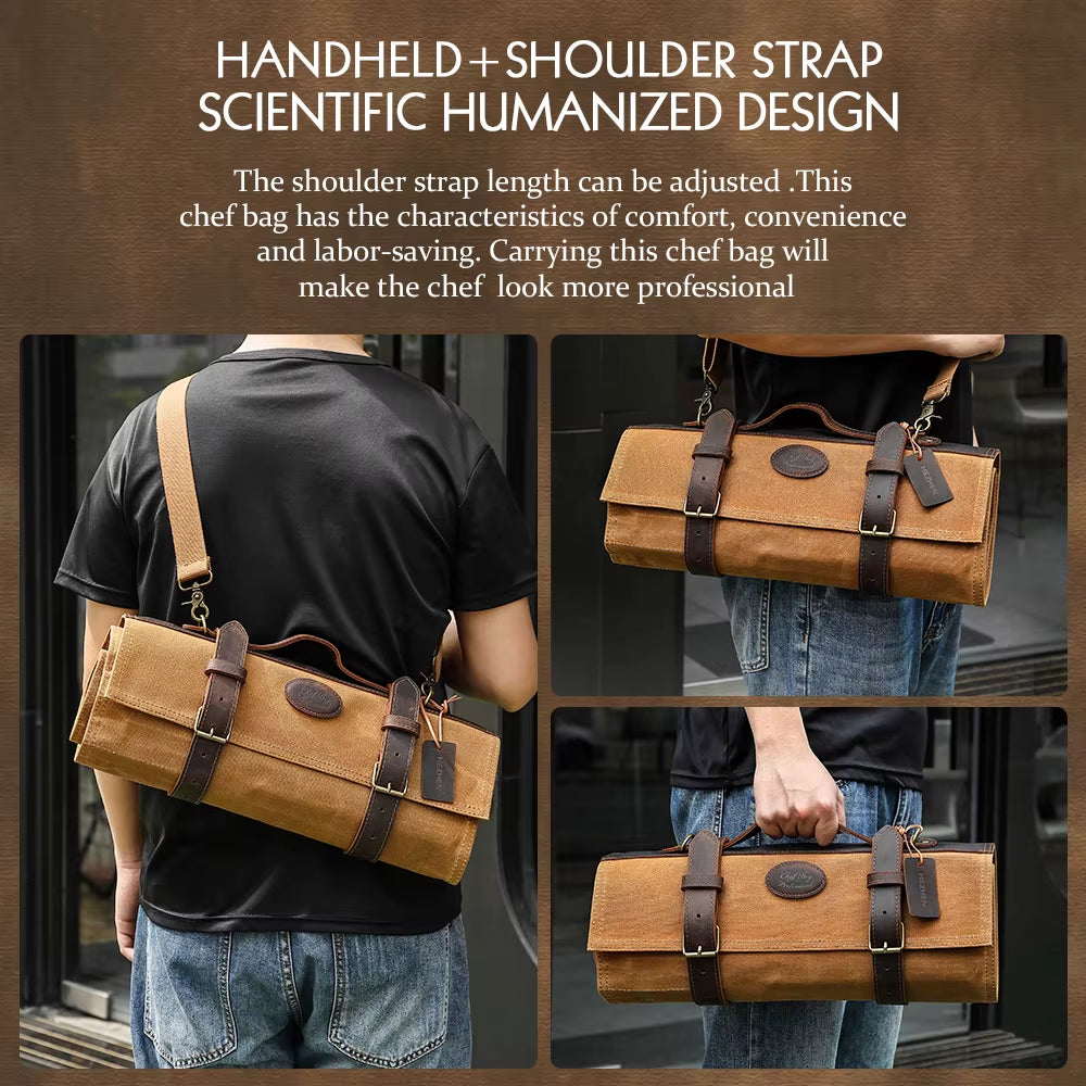 Knife Roll Bag Oil Wax Canvas Crazy Horse Leather