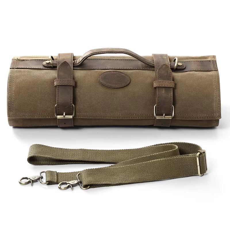 Knife Roll Bag Oil Wax Canvas Crazy Horse Leather