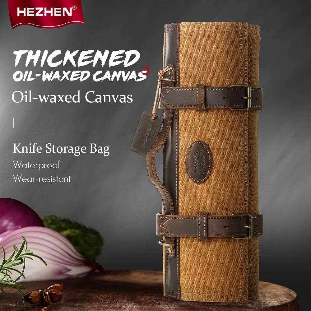 Knife Roll Bag Oil Wax Canvas Crazy Horse Leather