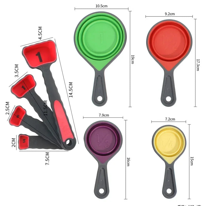 Silicone Measuring Cup Measuring Spoon 4/8Pcs Collapsible Ingredients Measuring Tool Baking Cookingkitchen Gadgets