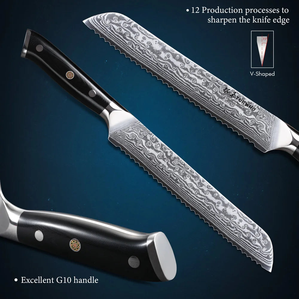 8 ” Bread Knife 67 Layer Damascus Steel VG10 Steel Core
