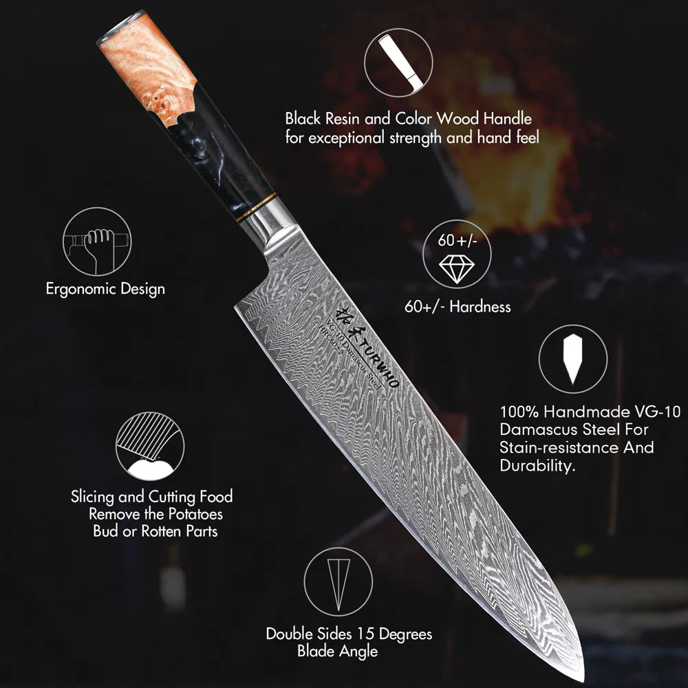 9.5 Inch Chef Knife Japanese 67 Layers Damascus Steel Kitchen Knives VG10 Core Gyuto Knife