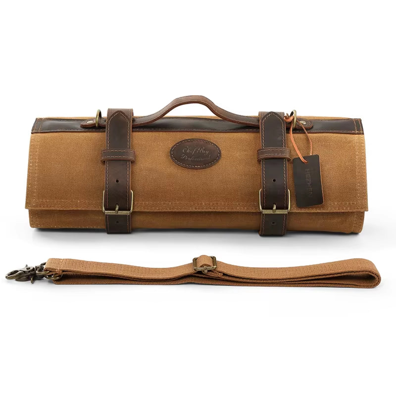 Knife Roll Bag Oil Wax Canvas Crazy Horse Leather
