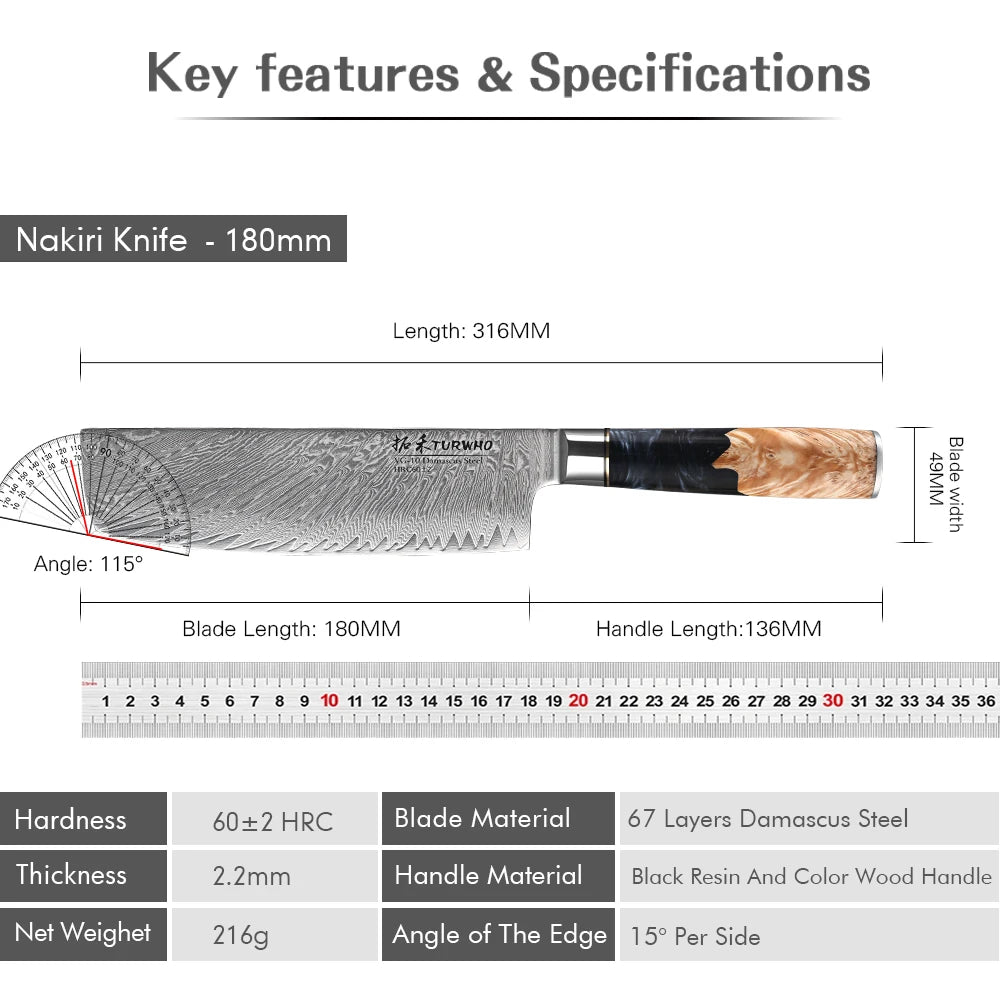 7 Inch Professional Nakiri Knife Kitchen Knife Japanese VG10 Japan Damascus Stainless Steel Chef Vegetables Cutting Tools