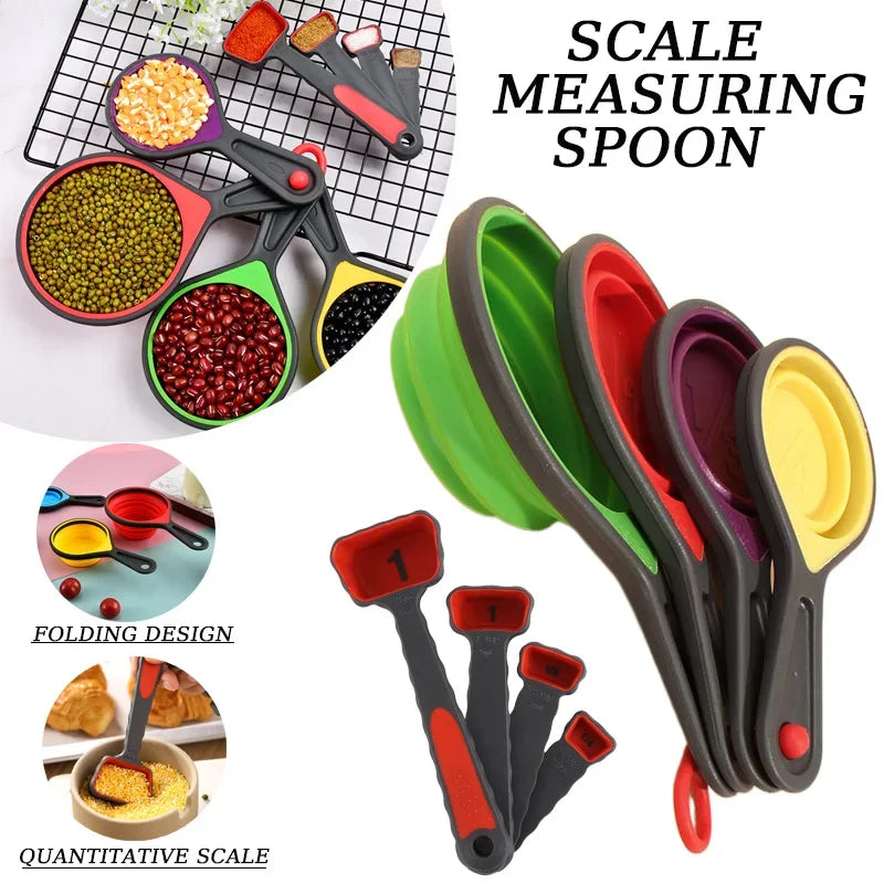 Silicone Measuring Cup Measuring Spoon 4/8Pcs Collapsible Ingredients Measuring Tool Baking Cookingkitchen Gadgets
