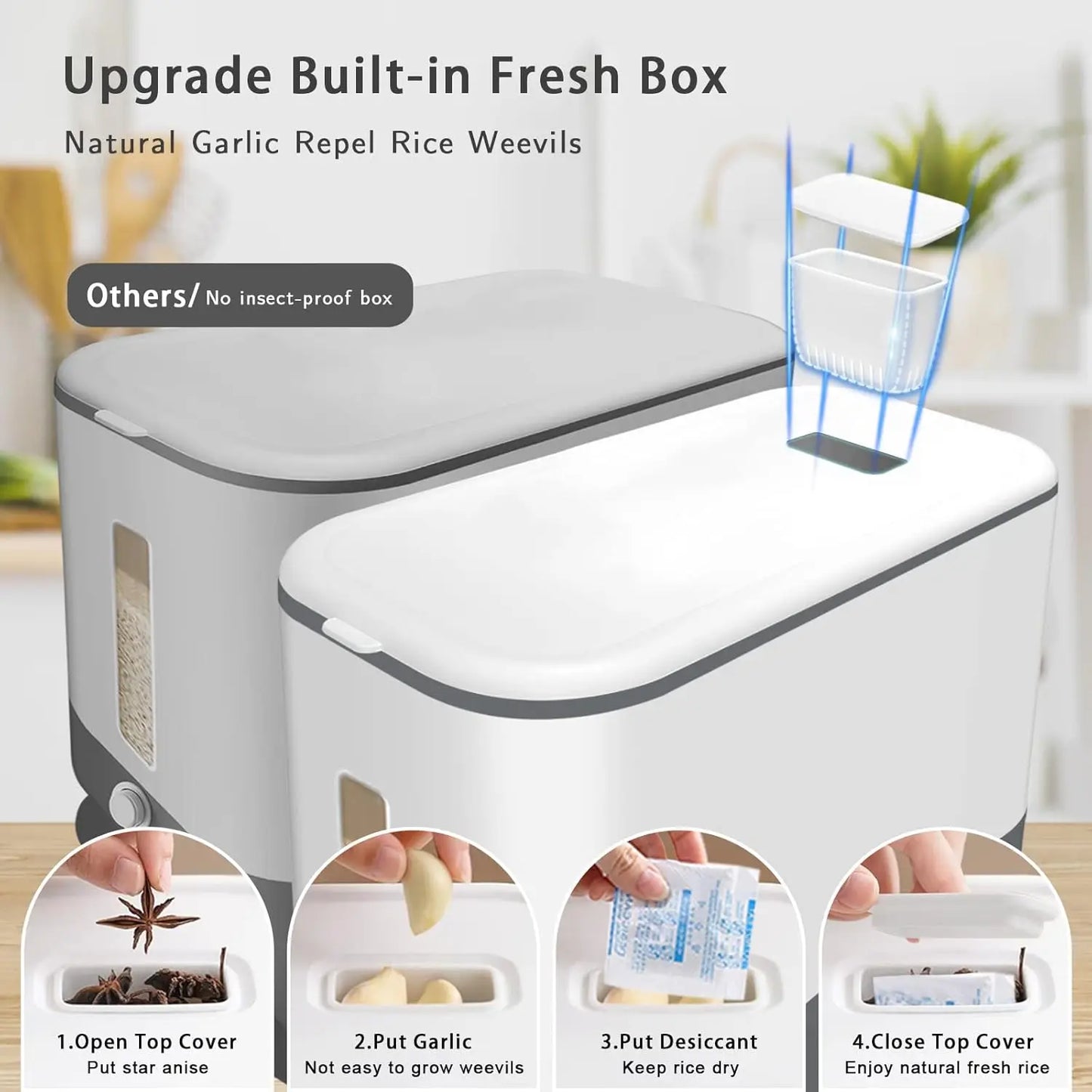 25 Lbs Rice Dispenser, Large Cereal Dry Food Storage Containers with Measuring Cup,Bpa-Free Household for Kitchen Pantry