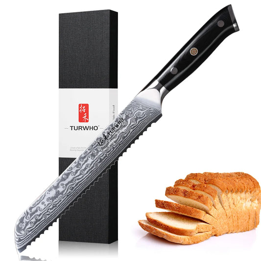 8 ” Bread Knife 67 Layer Damascus Steel VG10 Steel Core 