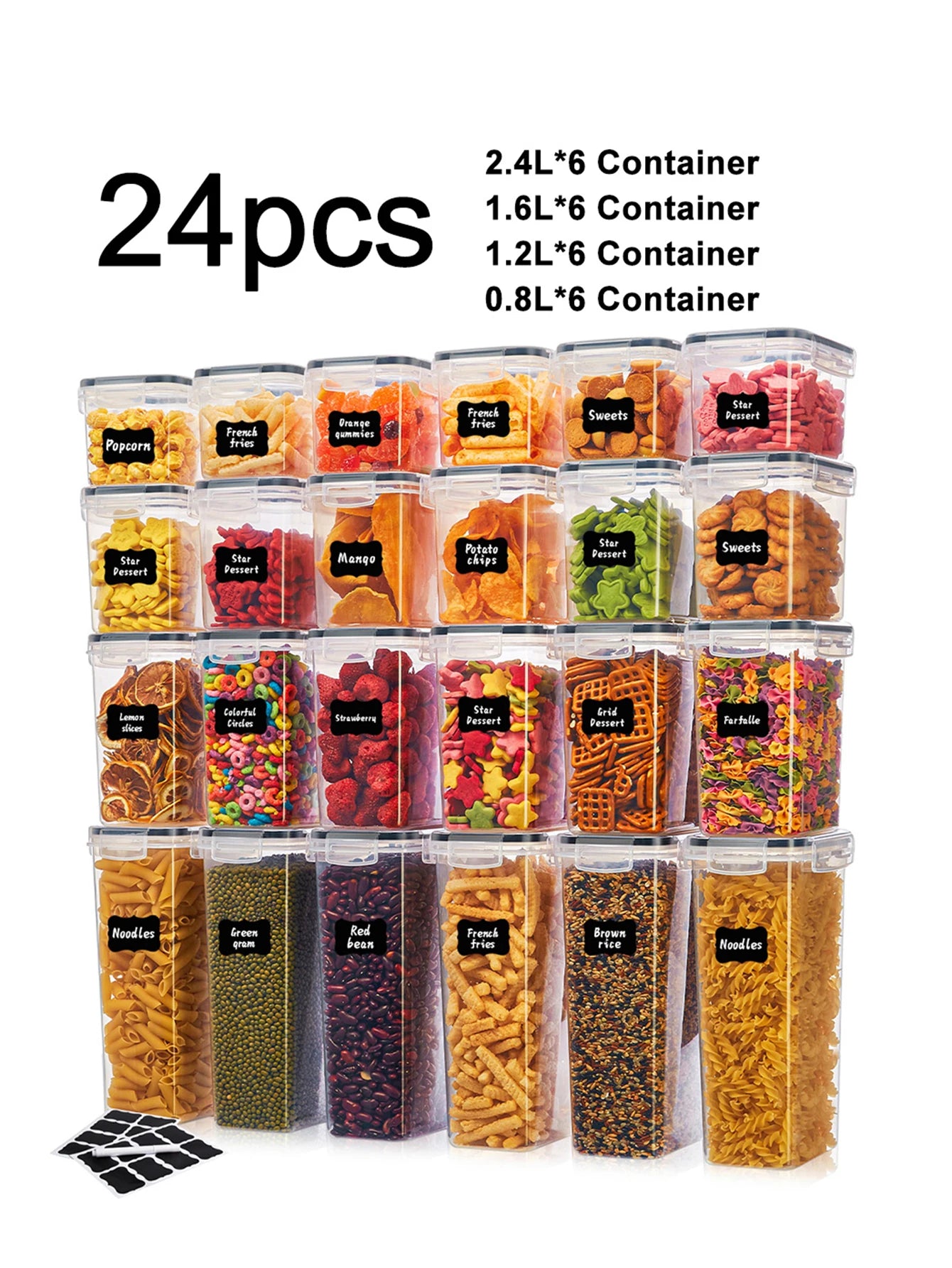 24Pcs Airtight Food Storage Containers with LIDS, Plastic Cookie Jars for Kitchen Pantry Organization and Storage, Including Lab