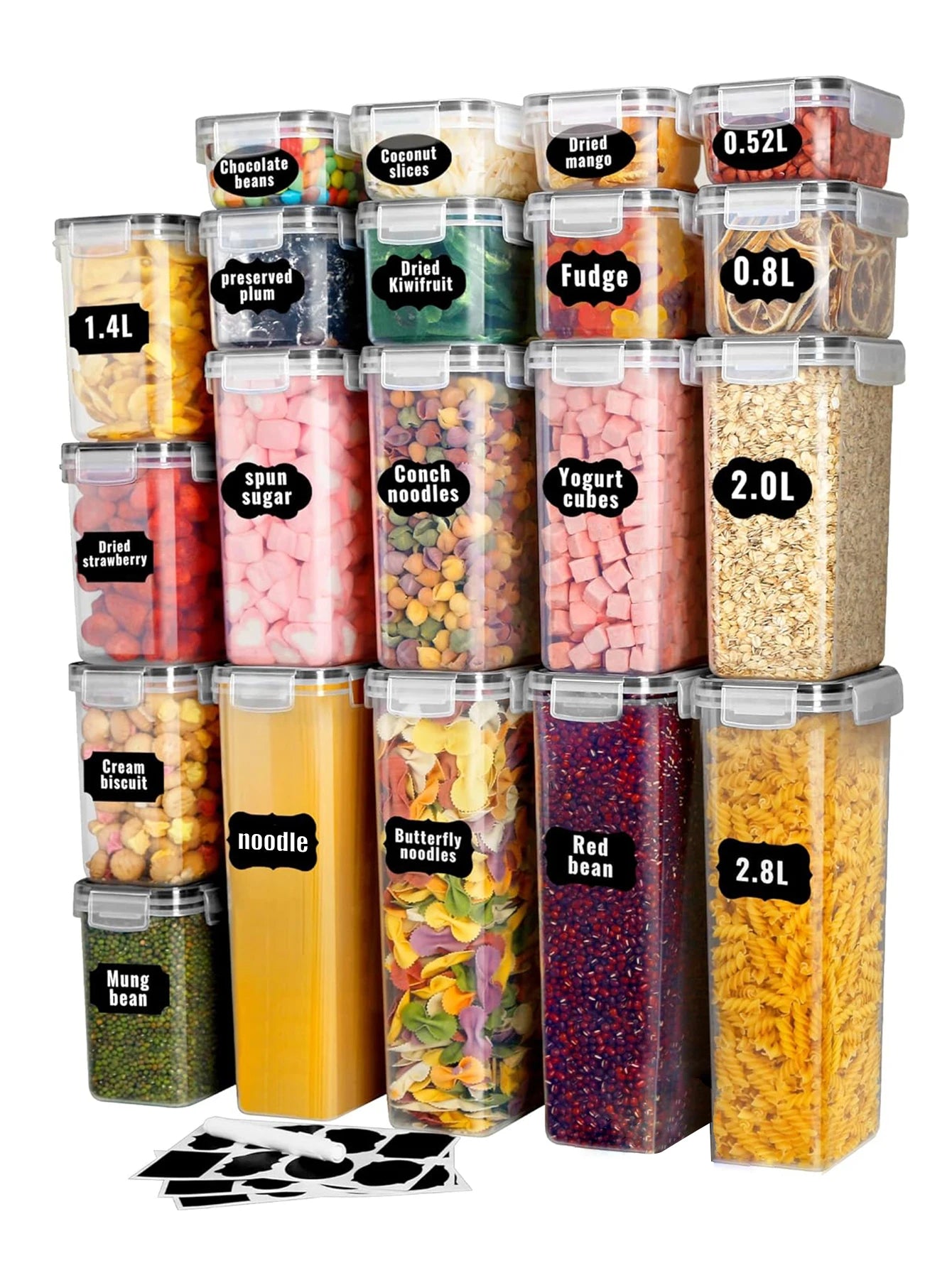 24Pcs Airtight Food Storage Containers with LIDS, Plastic Cookie Jars for Kitchen Pantry Organization and Storage, Including Lab