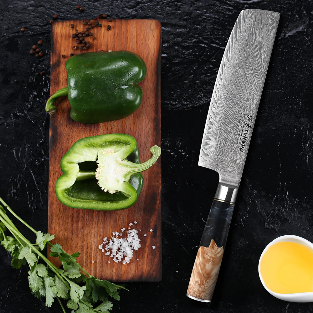 7 Inch Professional Nakiri Knife Kitchen Knife Japanese VG10 Japan Damascus Stainless Steel Chef Vegetables Cutting Tools