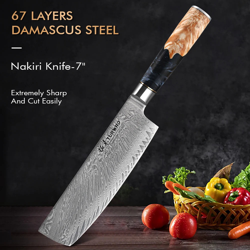 7 Inch Professional Nakiri Knife Kitchen Knife Japanese VG10 Japan Damascus Stainless Steel Chef Vegetables Cutting Tools