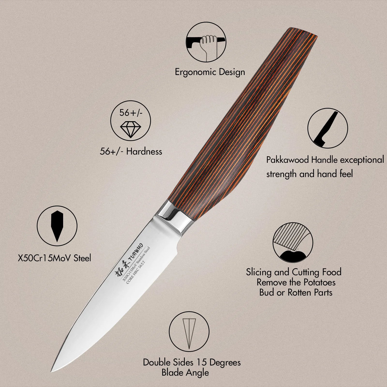 3.5" Paring Knife High Carbon Stainless Steel X50Cr15Mov