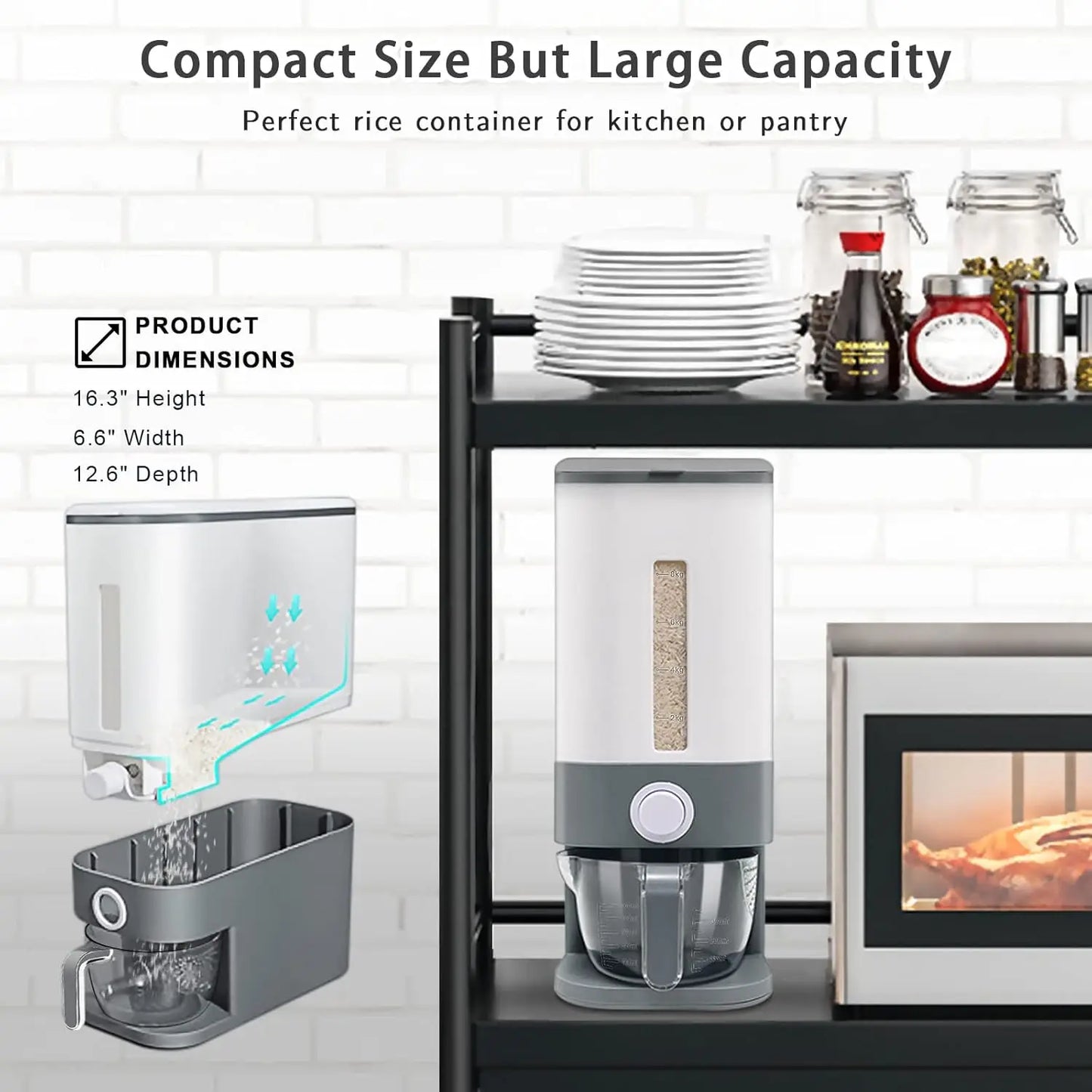 25 Lbs Rice Dispenser, Large Cereal Dry Food Storage Containers with Measuring Cup,Bpa-Free Household for Kitchen Pantry