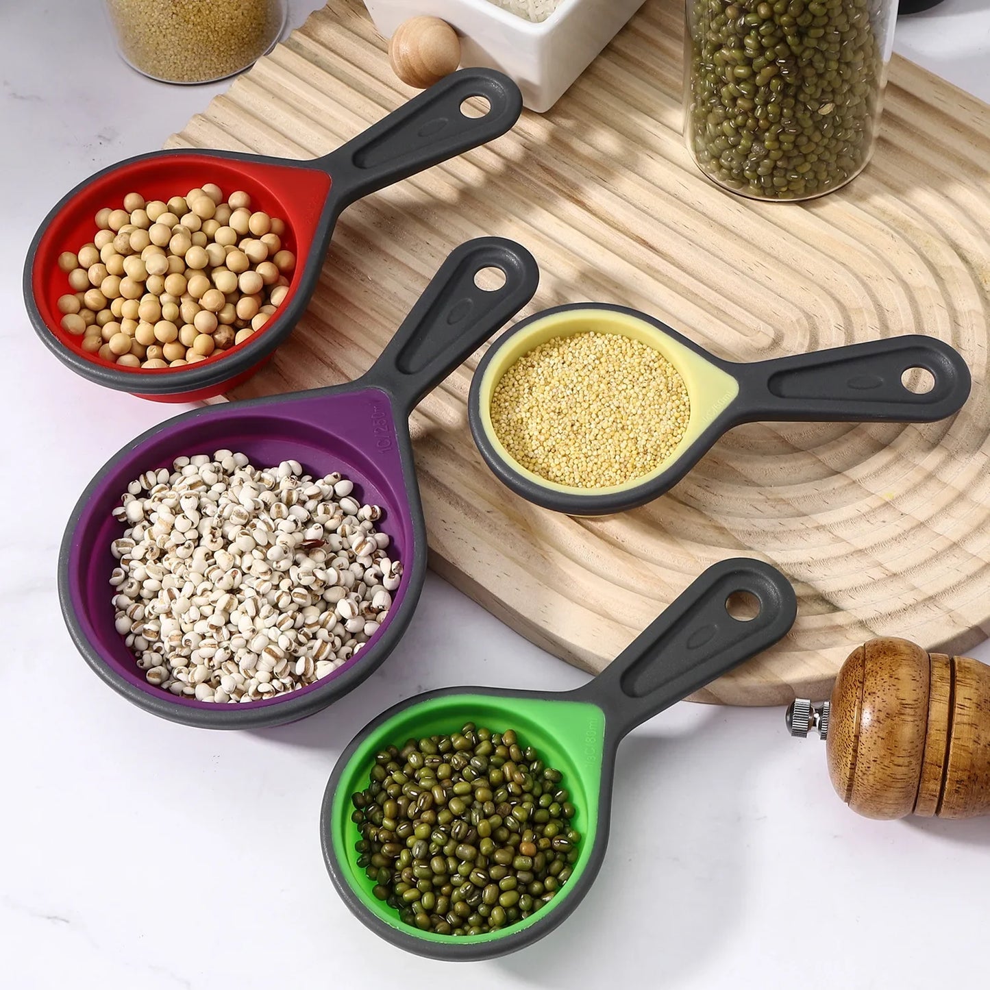 Silicone Measuring Cup Measuring Spoon 4/8Pcs Collapsible Ingredients Measuring Tool Baking Cookingkitchen Gadgets