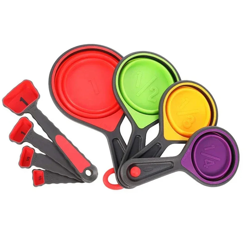 Silicone Measuring Cup Measuring Spoon 4/8Pcs Collapsible Ingredients Measuring Tool Baking Cookingkitchen Gadgets