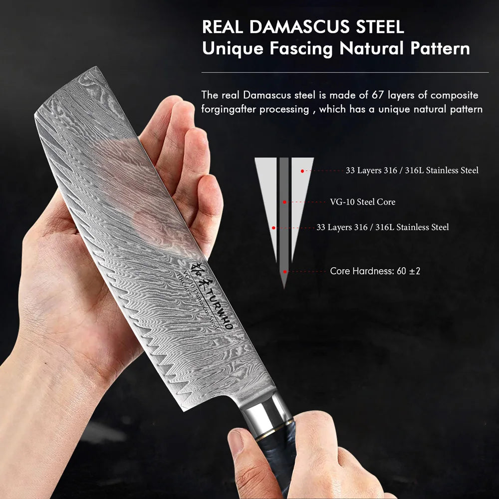 7 Inch Professional Nakiri Knife Kitchen Knife Japanese VG10 Japan Damascus Stainless Steel Chef Vegetables Cutting Tools
